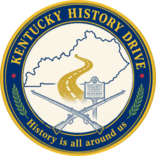 Kentucky History Drive seal, gold-rim edition: cream center and navy band with gold lettering, framed by a bright gold outer rim