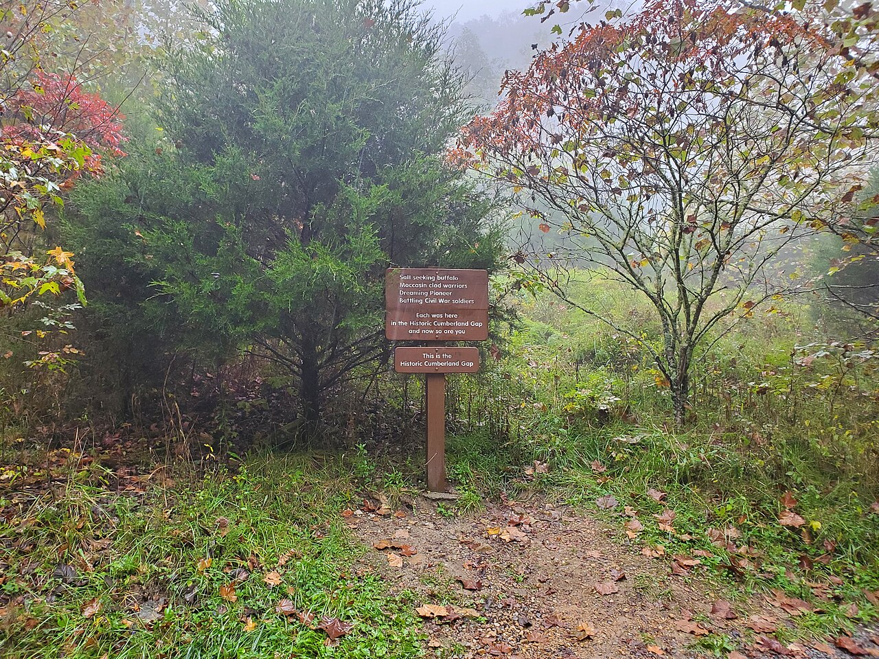 The saddle of Cumberland Gap, where the Warriors’ Path entered Kentucky (photographed 2020)—a modern view of the gap, not the trail itself
