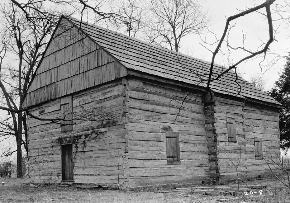 Cane Ridge Meeting House, Historic American Buildings Survey photo by Theodore Webb, Feb. 7, 1934, before the stone shelter was built
