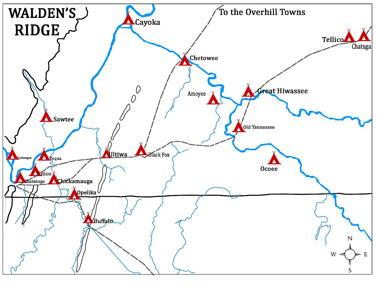 Towns in the Chickamauga, Hiwassee and Tellico areas (map)