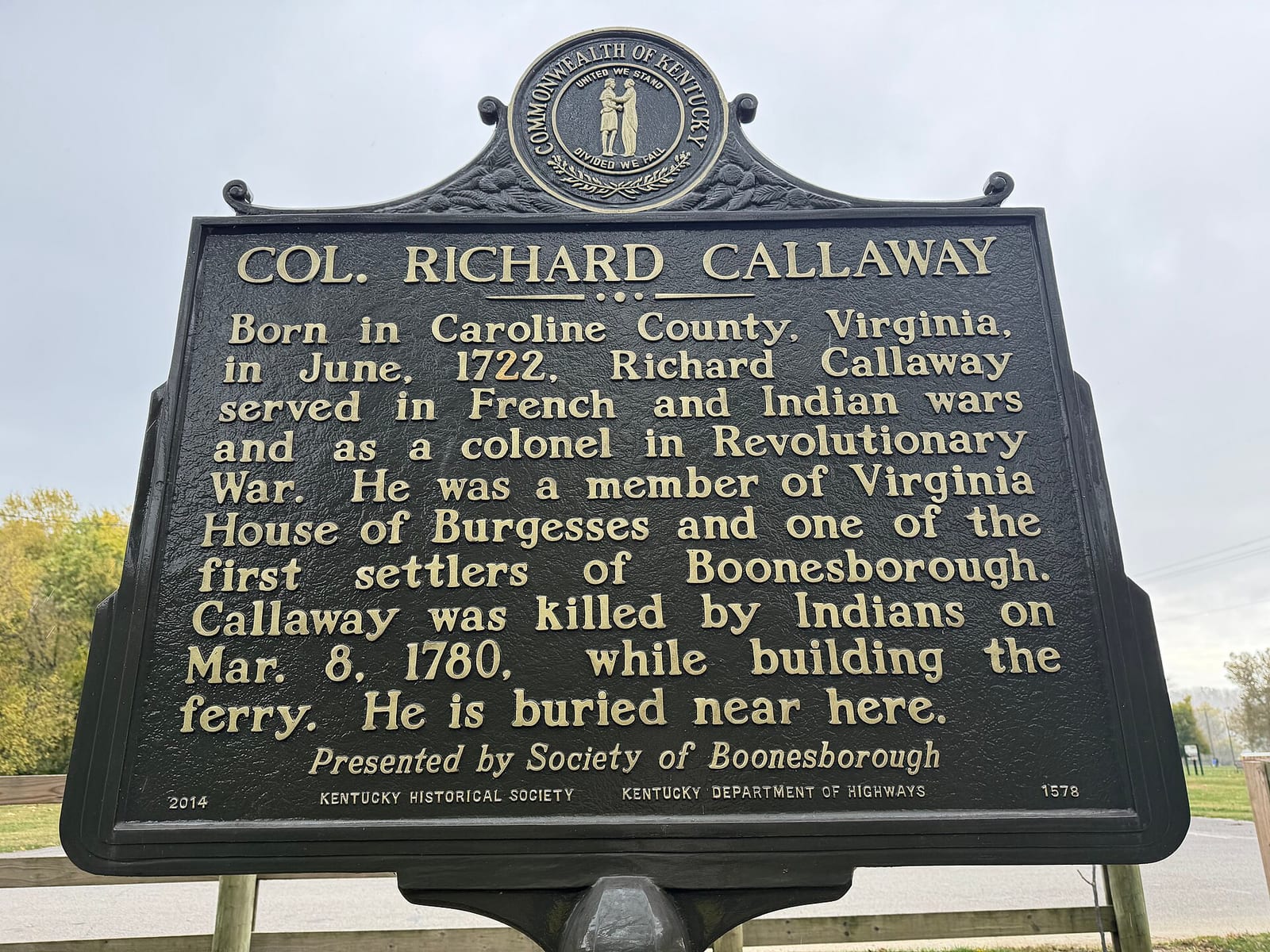Plaque about Col. Richard Callaway at Fort Boonesborough