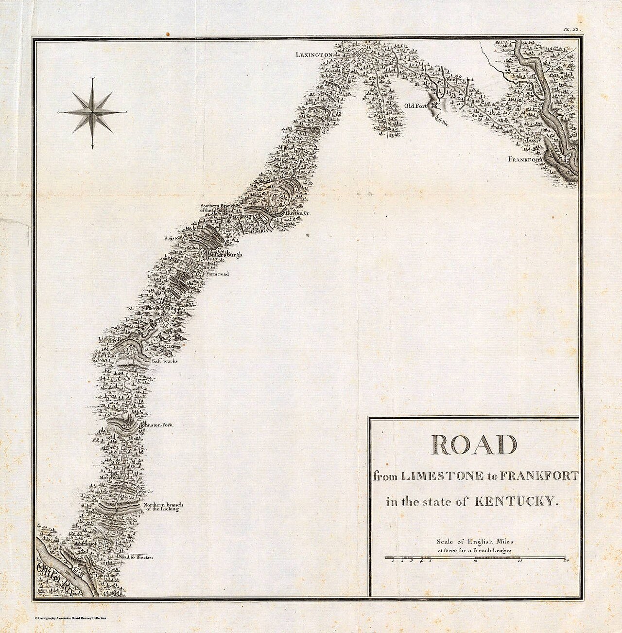 Road from Limestone to Frankfort, the town Wilkinson laid out, from Georges-Henri-Victor Collot's 1796 survey