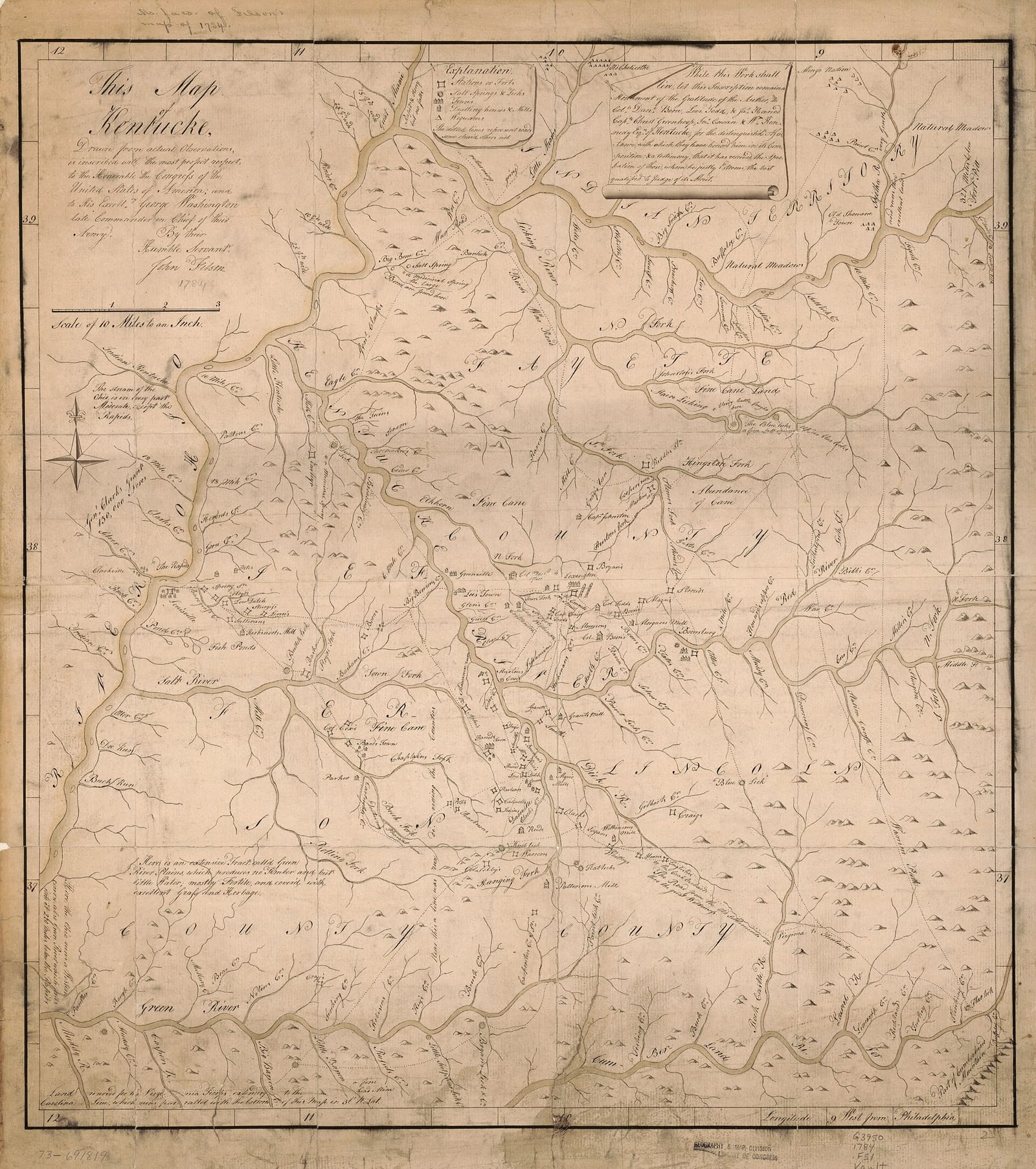 Manuscript copy of John Filson's 1784 map of Kentucke