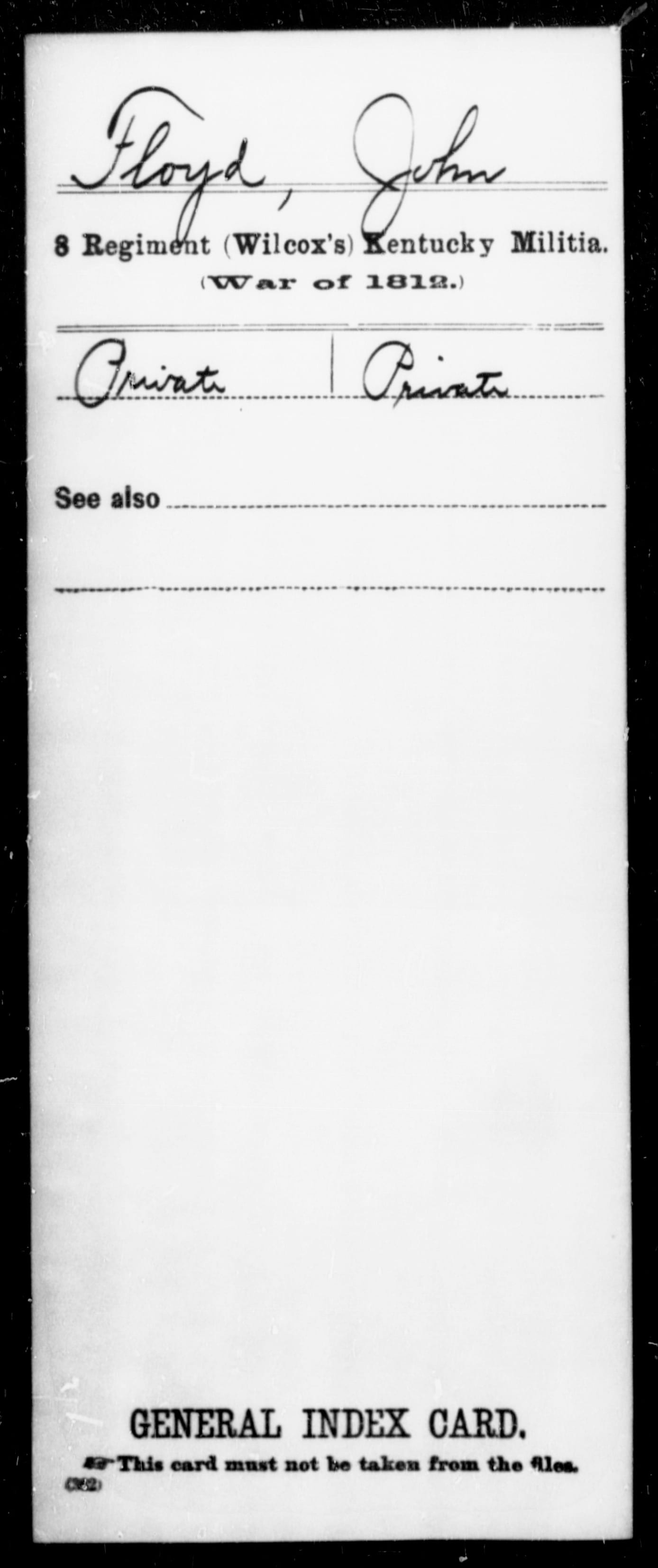 War Department militia record for John Floyd, 8th (Wilcox's) Kentucky Militia
