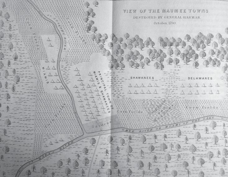 Kekionga, the Miami towns at present Fort Wayne, drawn by Ebenezer Denny on Harmar's 1790 campaign