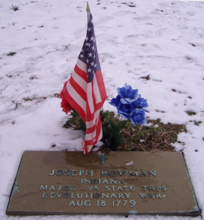 Joseph Bowman's grave marker, Old Cathedral Cemetery, Vincennes