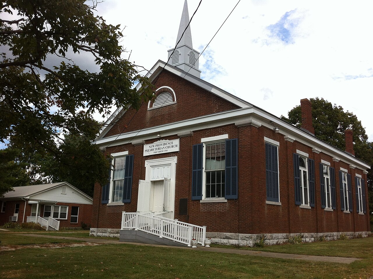New Providence Presbyterian Church near Salvisa — grew from the McAfee Station community (1785)