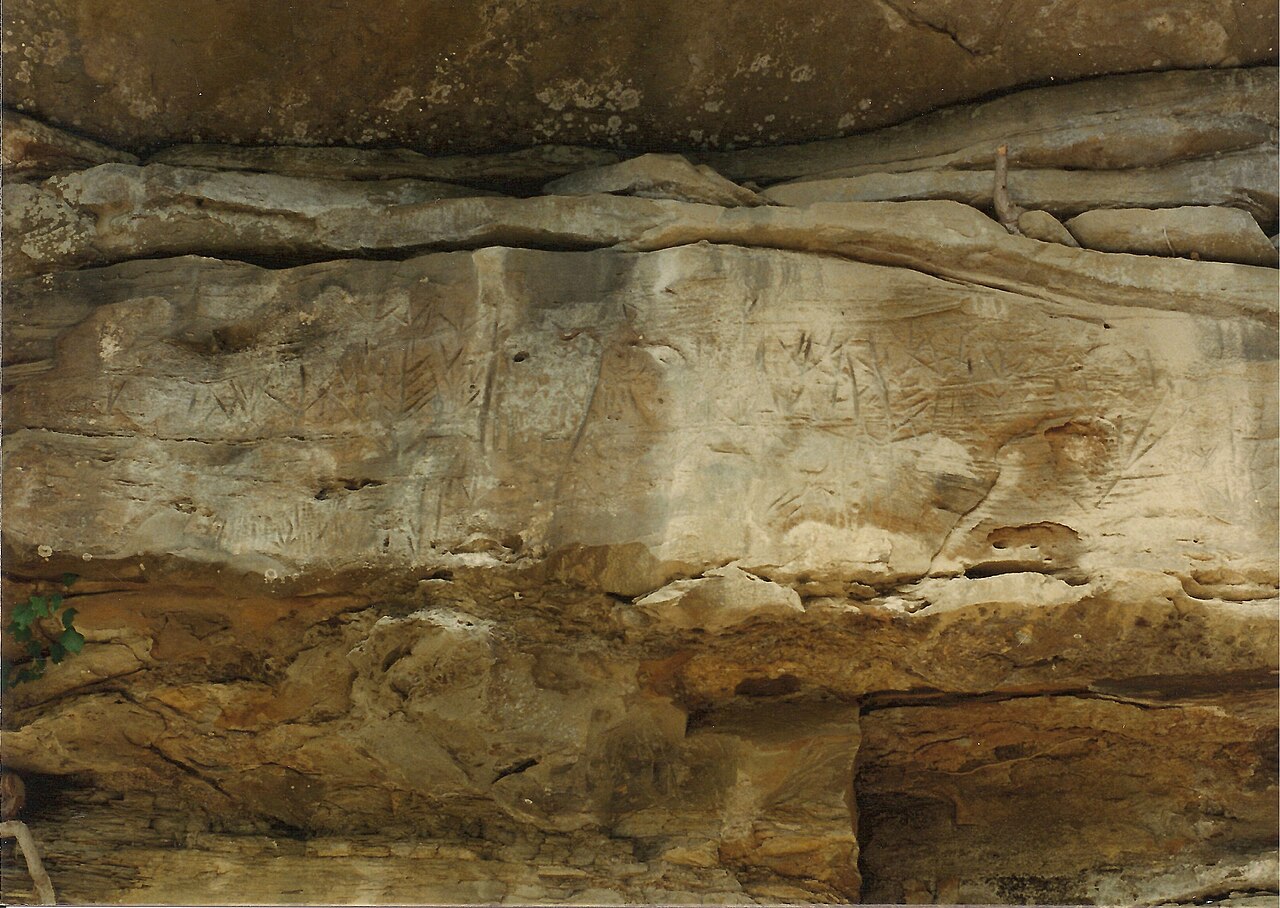 The Red Bird inscription in place above the Red Bird River, about 1988, before it fell