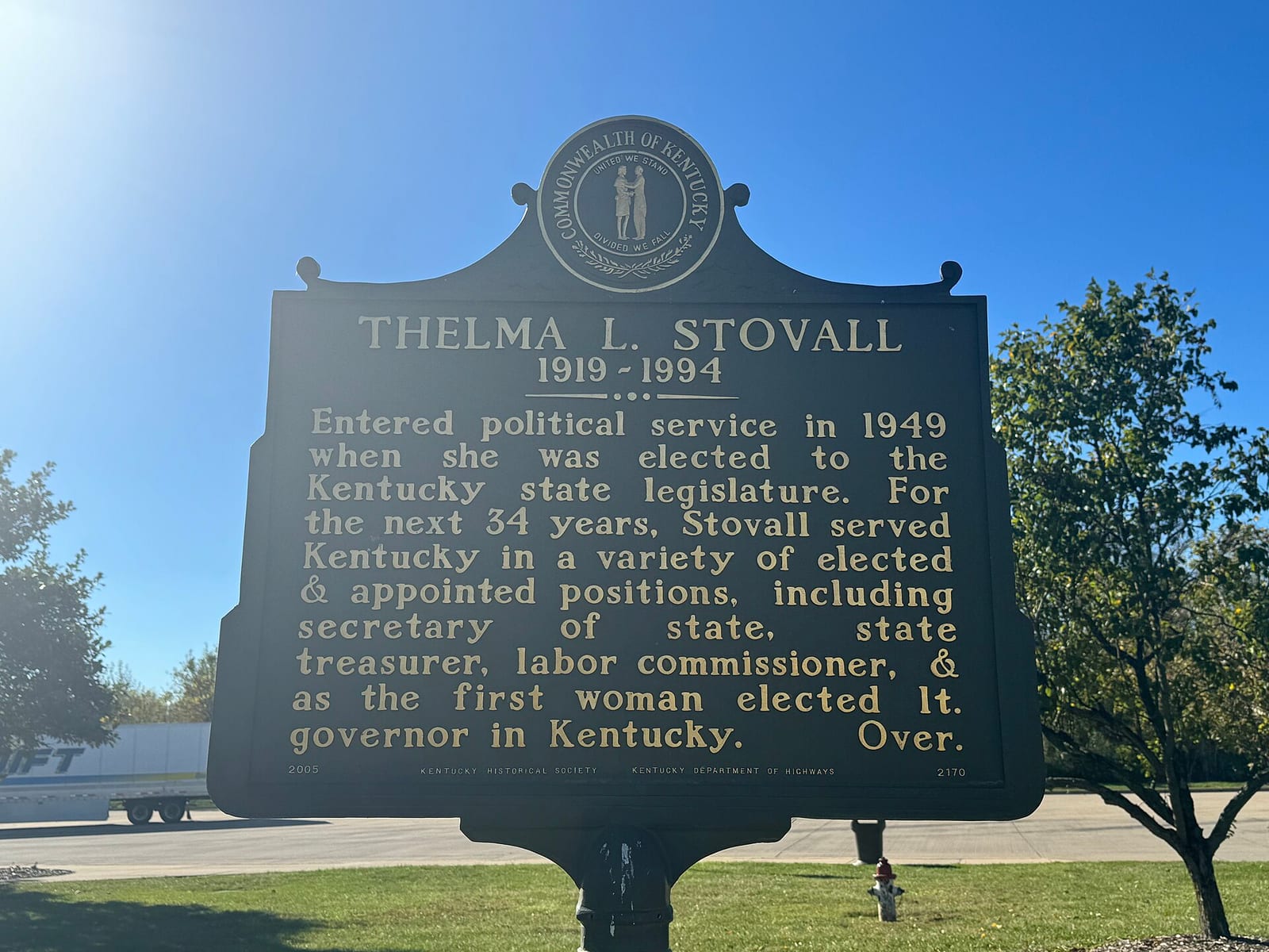 Thelma Stovall marker at the Kentucky Welcome Center, Shelbyville
