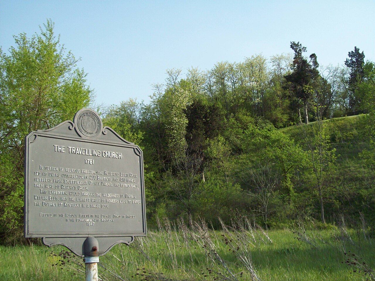 Travelling Church, 1781 memorial below the Gilbert's Creek hilltop church site
