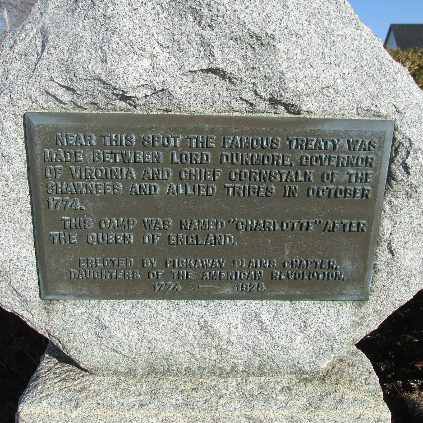Camp Charlotte site plaque, Pickaway County, Ohio