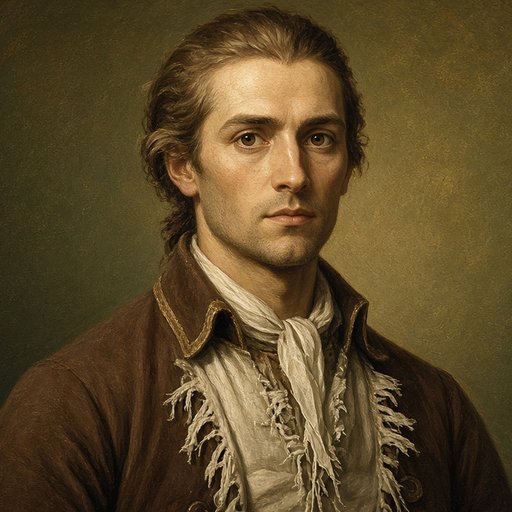 AI illustration of Levi Todd, Lexington co-founder and militia officer: a young man with tied-back hair in a brown coat and ruffled shirt, about 1782