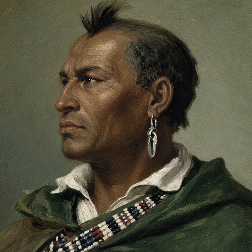 AI illustration of Scarouady, Oneida leader at Logstown, about 1752