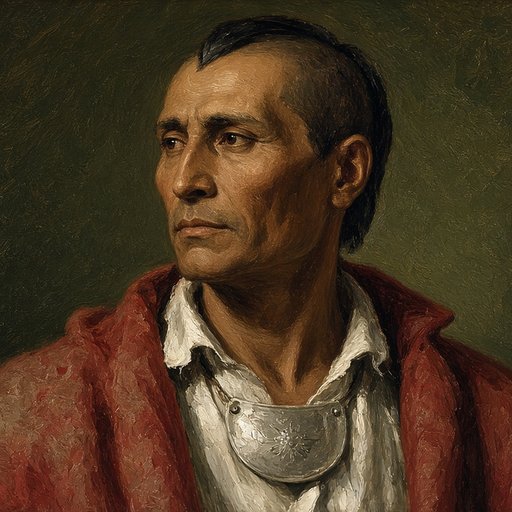 AI illustration of Tanacharison, the Half King, Seneca leader at Logstown, about 1752